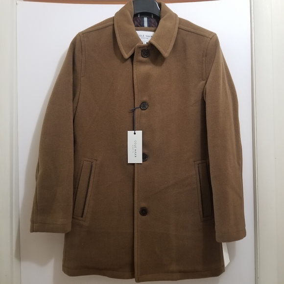 Cole Haan Other - Cole Haan Men's Classic-Fit Car Coat with Faux-Leather Trim, Small, Camel, NWT!